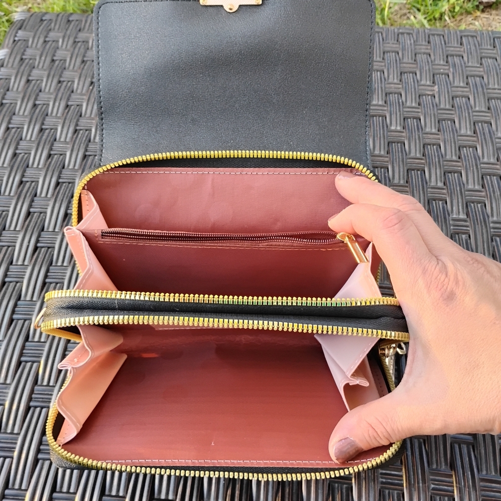 Forever Lovely Large Black Vegan Leather Wallet Clutch Gold Accents By Madley